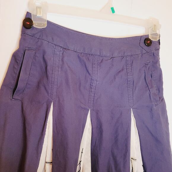 Merona blue and white nautical boat print pleated knee length skirt sz 2 preppy - Picture 7 of 11